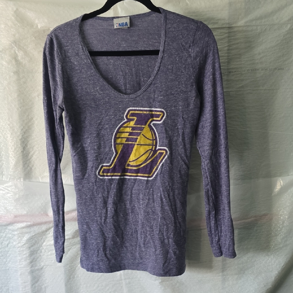 NBA Los Angeles Lakers Heather Purple Long Sleeve Women's Tee with Yellow Logo